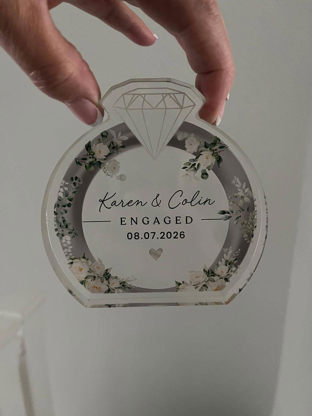 Personalised Engagement Ring Keepsake Clear Acrylic Block
