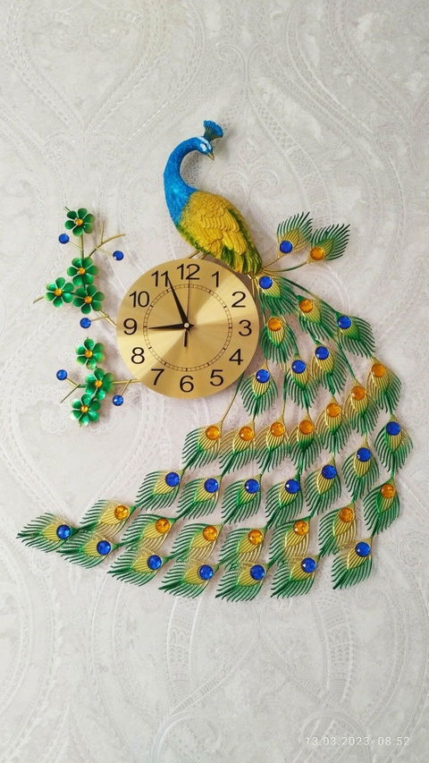 FunkyTradition Modern Minimalist Creative Clock Big Peacock Colorful Metal Wall Clock , Wall Watch , Wall Decor for Home Office Decor and Gifts