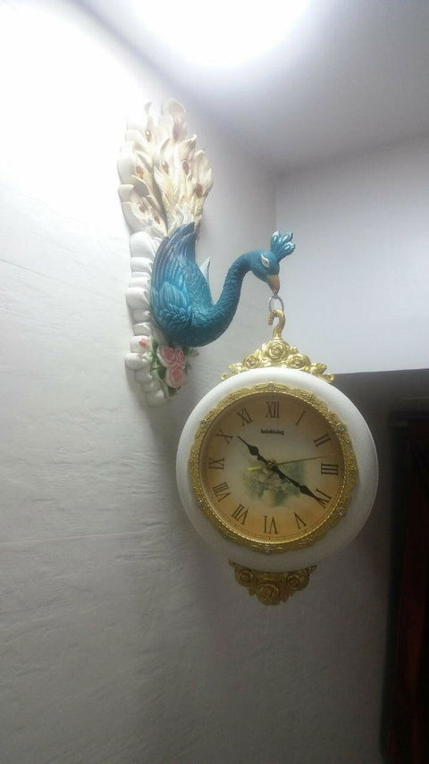 FunkyTradition Royal Multicolor Dual Hanging Peacock Wall Clock for Home Office Decor and Gifts 75 CM Tall
