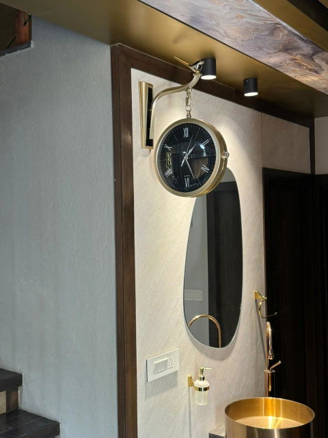 FunkyTradition Luxury Look Sparrow Golden Green and Black Round Wall Hanging Double Sided 2 Faces Retro Station Wall Clock