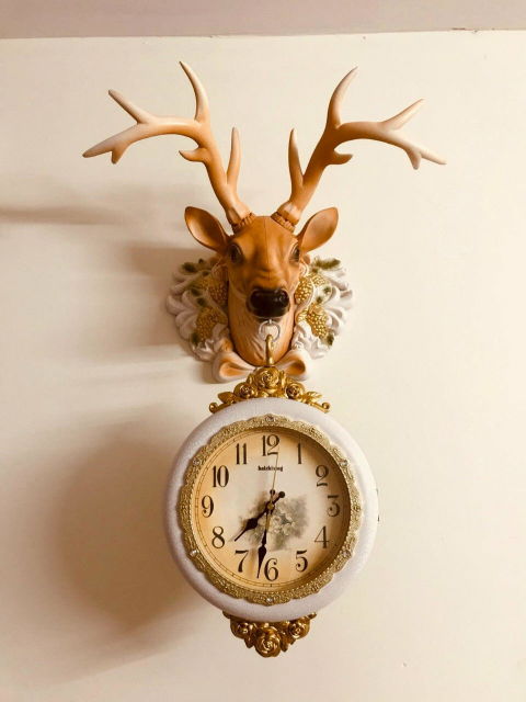 FunkyTradition Royal Multicolor Dual Hanging Reindeer Wall Clock for Home Office Decor and Gifts 75 CM Tall