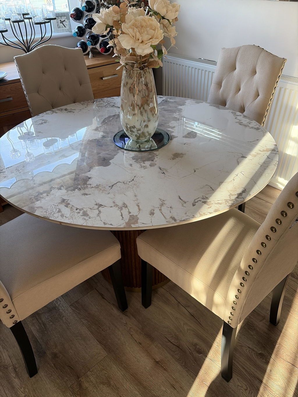Marcio 4-6 Seater White Ceramic Top Pedestal Round Dining Table Dining Table - 120cm - Pattern A