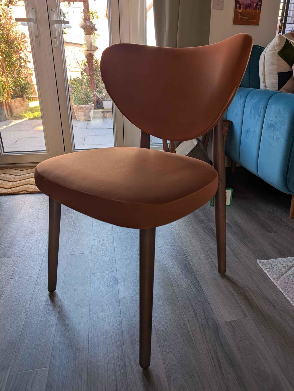 Valen Set of 2 Rusty Orange Velvet Dining Chair with Walnut Effect Ash Solid Wood Frame