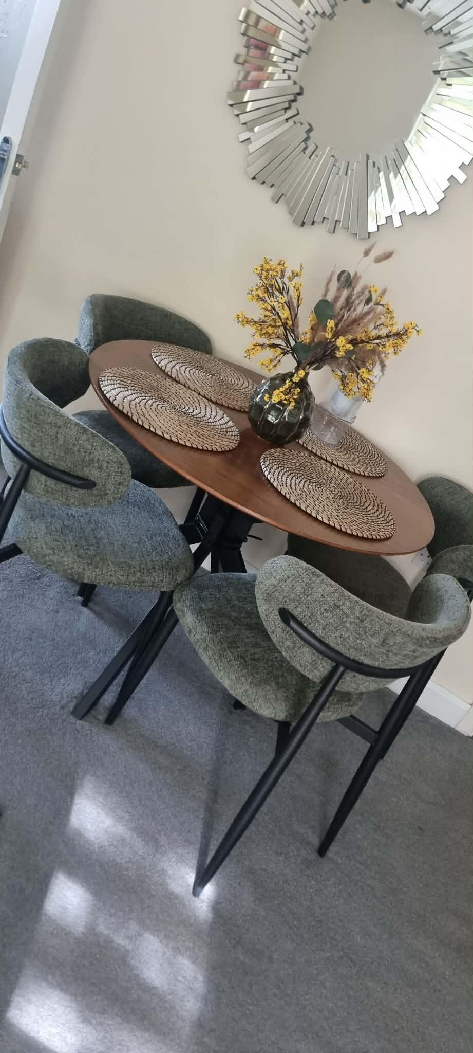 Almos Set of 4 Olive Green Dining Chairs with Black Metal Frame