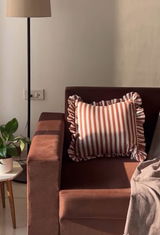 Striped Ruffle Cushion Cover - Brown