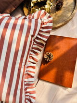 Striped Ruffle Cushion Cover - Brown
