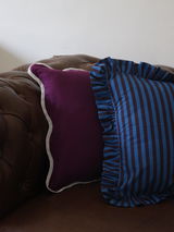Striped Ruffle Cushion Cover - Blue and Purple