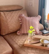 Striped Ruffle Cushion Cover - Brown