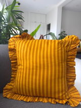Striped Ruffle Cushion Cover - Mustard