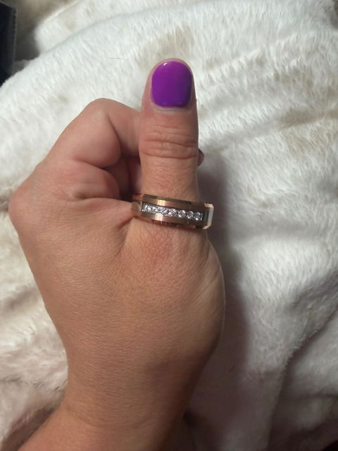 GAMA Rose-Gold Tungsten Wedding Band for Men or Women 7 Stones