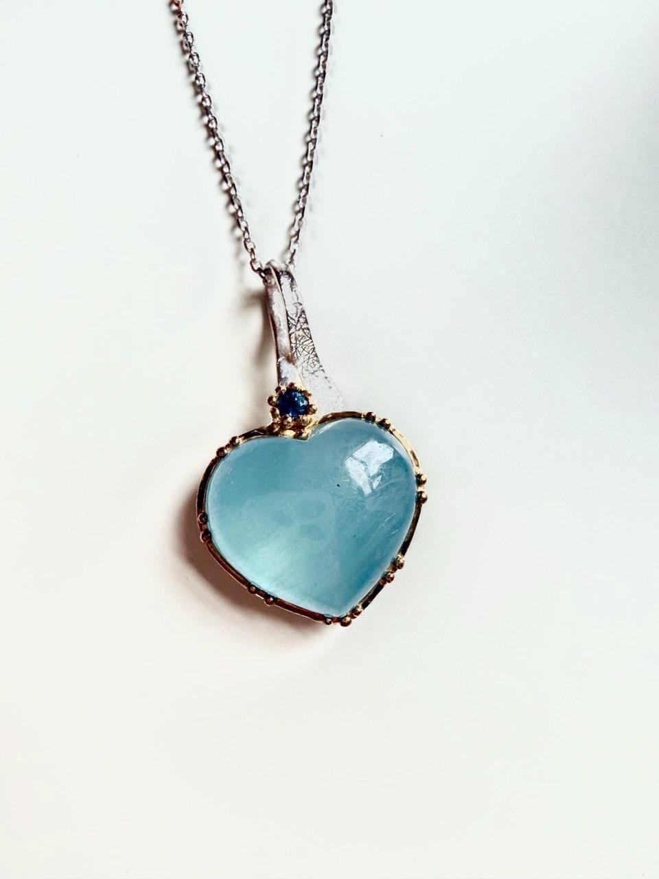 925 Sterling Silver Blue Aquamarine Heart Necklace