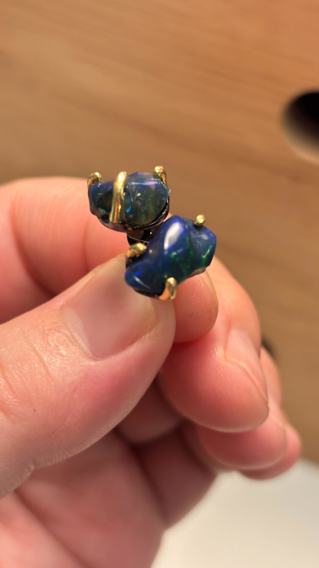 925 Sterling Silver Raw Black Opal Stud Earrings