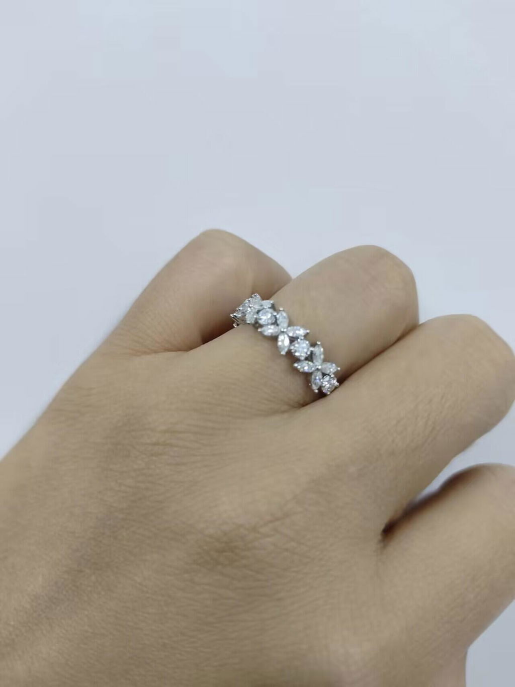 Elegant Flower Design Marquise Moissanite Wedding Ring