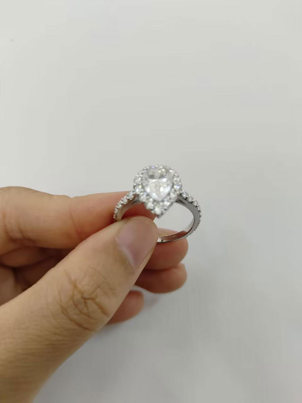 2CT Pear Cut Halo Design Moissanite Engagement Ring