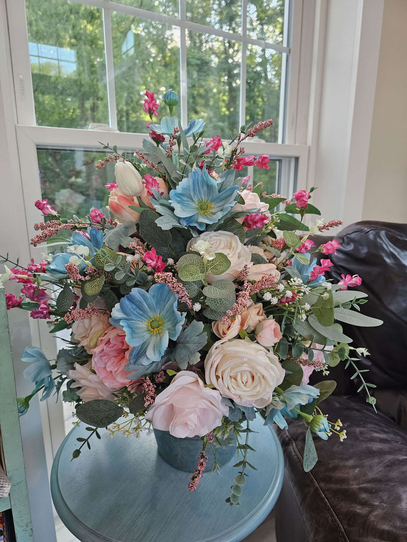 Blue cosmos artificial flower bush - Greenery Market