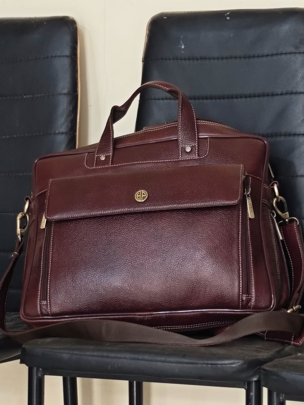 Genuine Leather Expandable Laptop Bag for Men with Adjustable Strap - Fits Upto 15.6" Laptop/MacBook  - 1 Year Warranty
