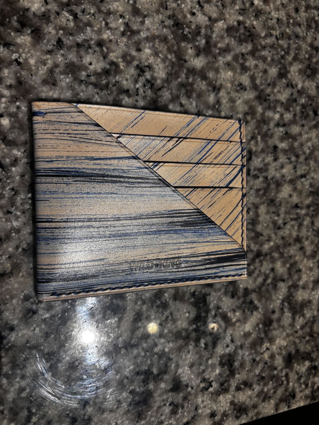 Minimalist Blue Leather Card Holder - Natural Streaks