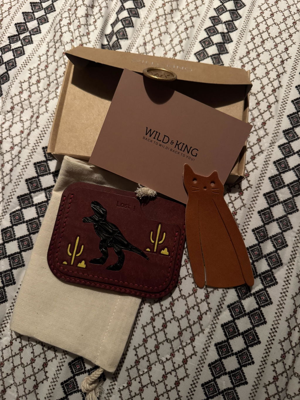 Minimalist Burgundy Pueblo Leather Card Holder - Dinosaur Design