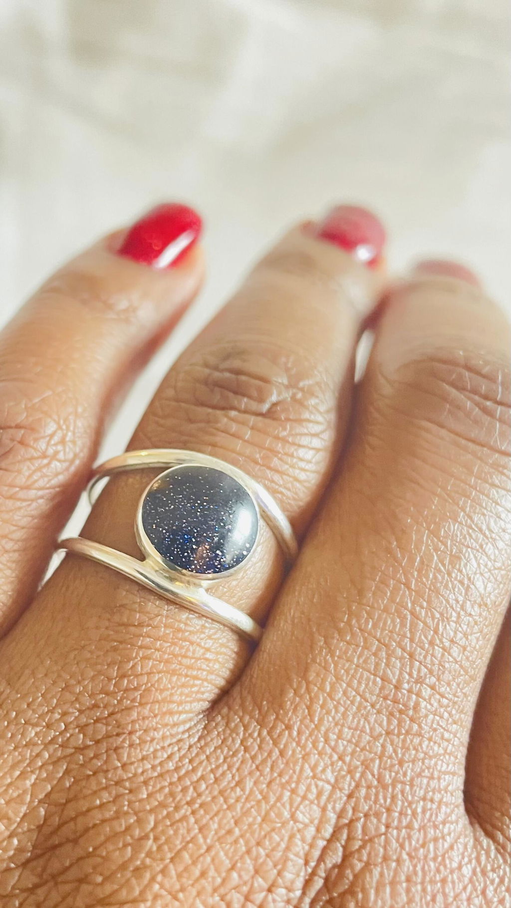 Blue Sandstone silver 950 adjustable ring