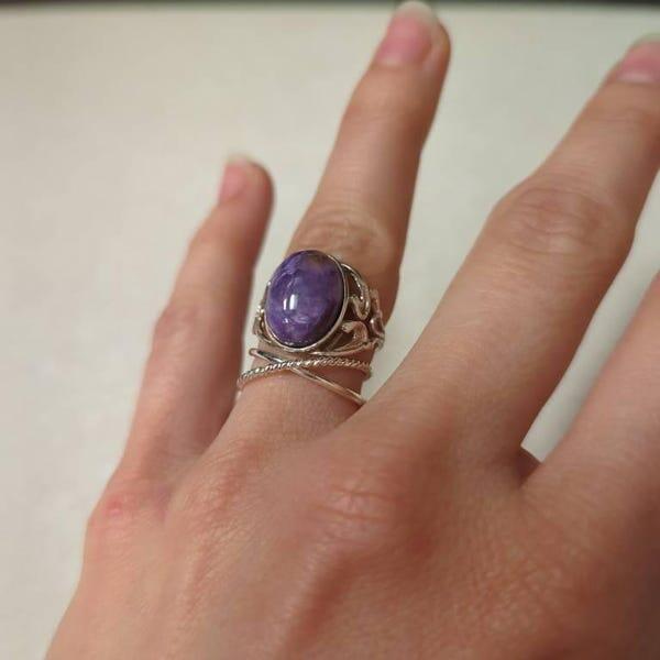 Twist Interlocking Set of 2 Rings, Sterling Silver