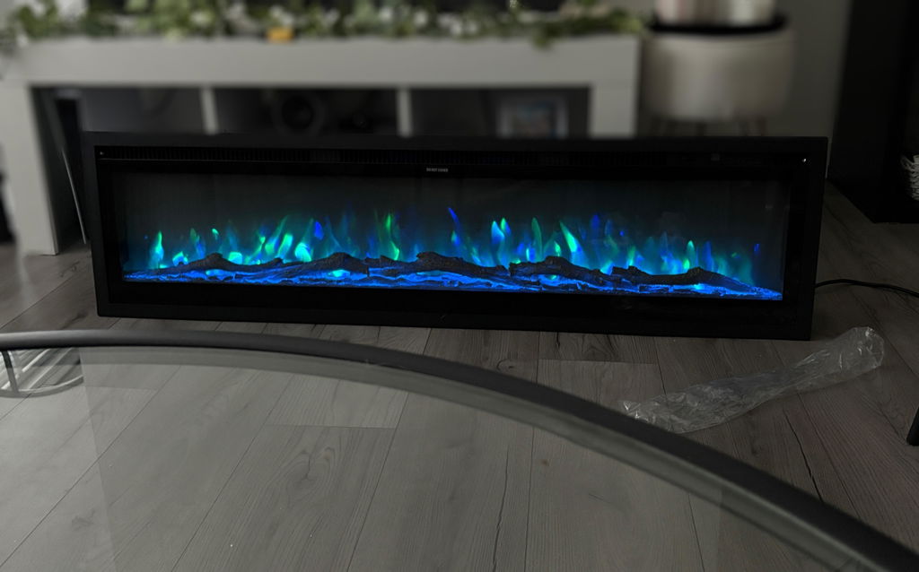 40/50/60 Inch 3-in-1 Best Modern LED Electric Fireplace Heater Inserts with Tempered Glass & Remote and 12 Flame Colours