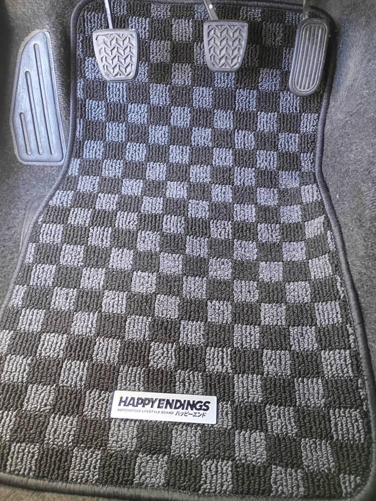 Baby Pink Checkerboard Car Floor Mats – Front | Happy Endings