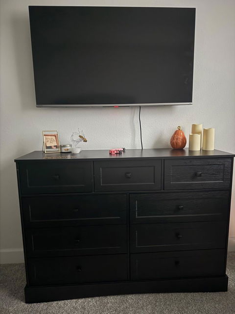 Hasuit | 55.2 Inch Dresser with 10 Drawers and Charging Station Farmhouse Long Drawer Dresser Wooden Storage Tower Organizer for Bedroom Closet