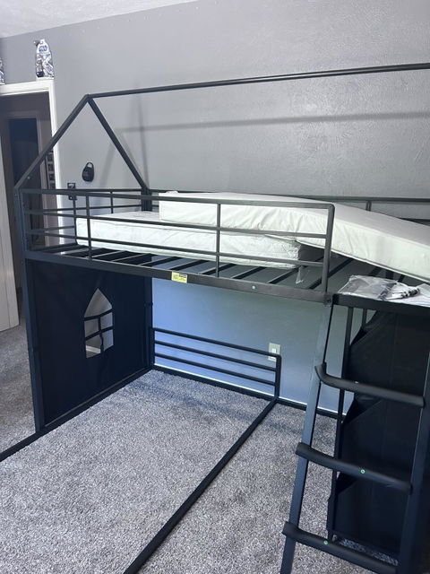 Hasuit | Bunk Bed Twin Over Twin with 6 Storage Drawers and 3 Open Bins L Shaped House Bunk Bed with LED Lights and Safety Guardrail
