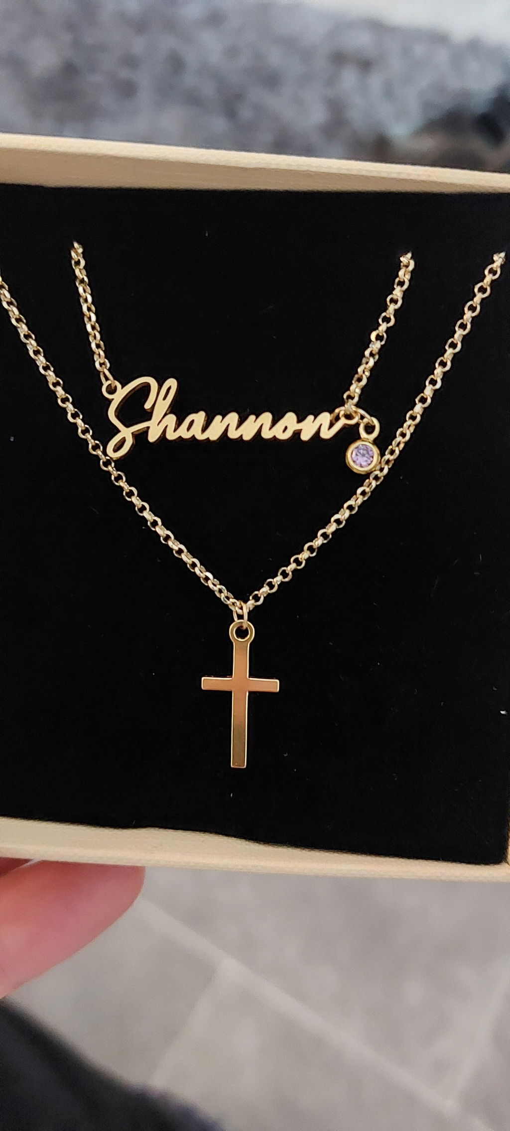 Personalised Name & Cross Layered Necklaces Set