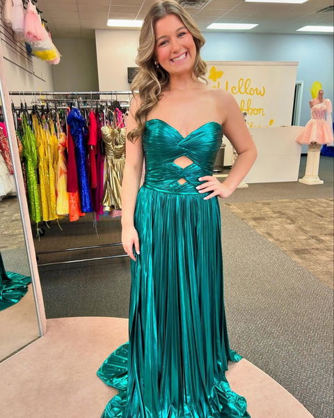 Strapless Metallic Prom Dresses Corset Keyhole A Line Sweetheart Party Dresses HE003