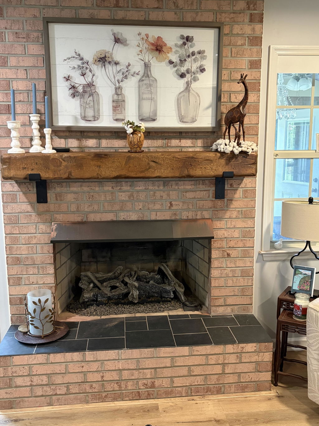 Rustic Mantel with Metal Brackets
