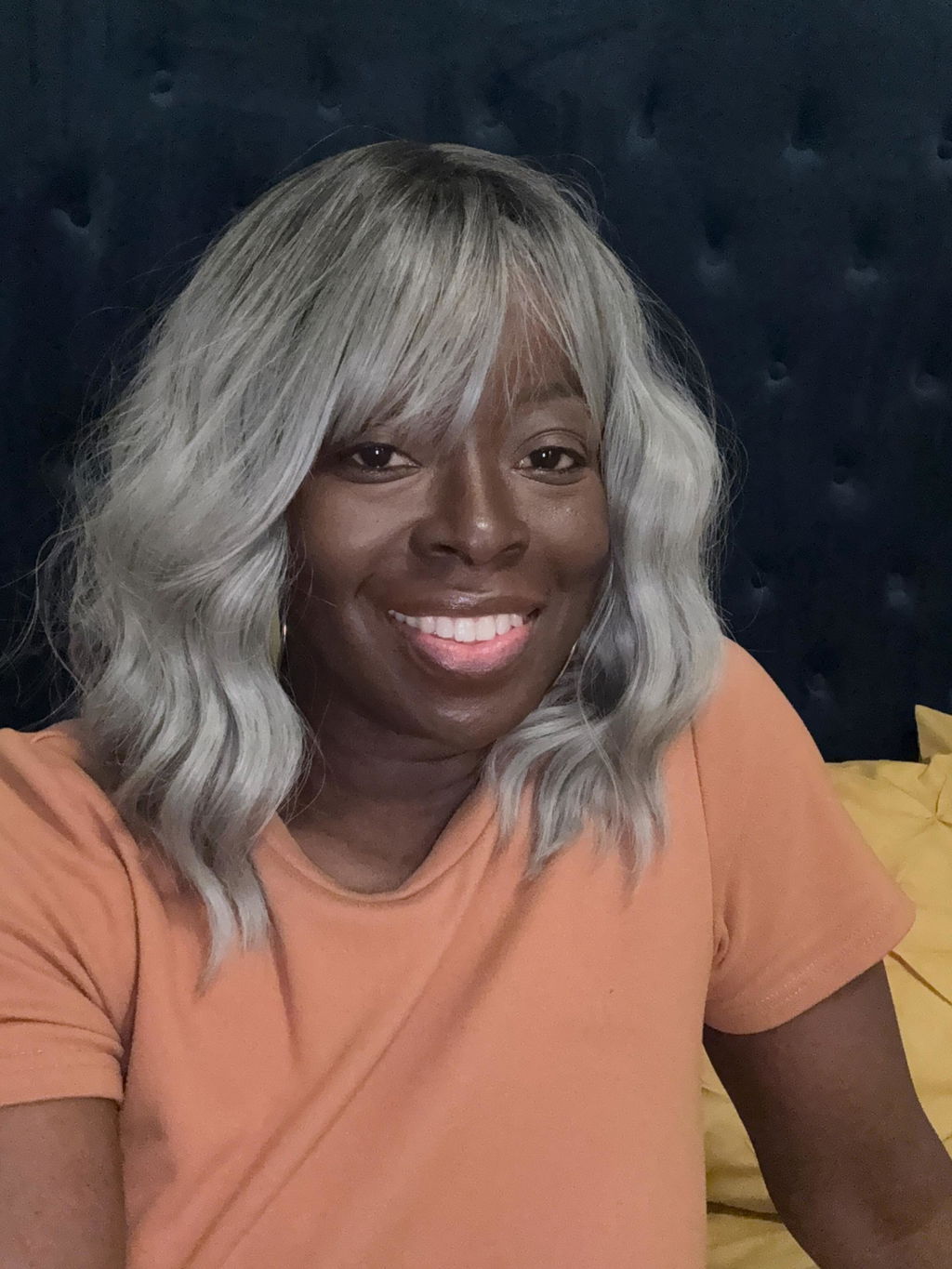 Silver Ombre Wavy Synthetic Bob Wig with Bangs Ororo