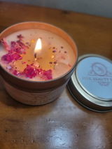 Rose Quartz & Rose petal infused Soy Candle Self-Love  (Floral)