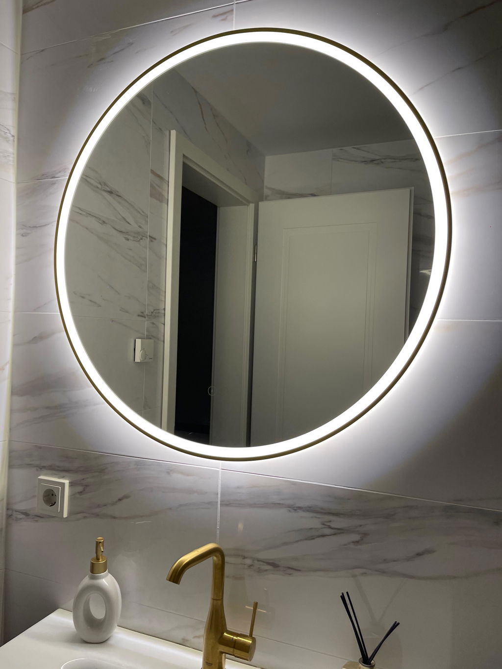 ANTIBESCHLAG LED Runder Wandspiegel mit Gold Metall RAHMEN, Licht Wechsel