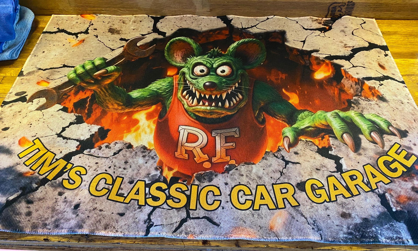 Customer photo of Hot Rod Garage Doormat - Personalized Gifts For Hot Rod Lovers