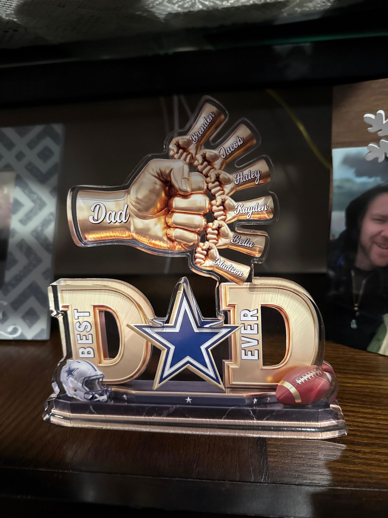 Customer photo of American Football Acrylic Plaque - DadChampion Dad & Fist Bump…