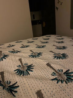 Blue Palm Tree Bedcover Handmade