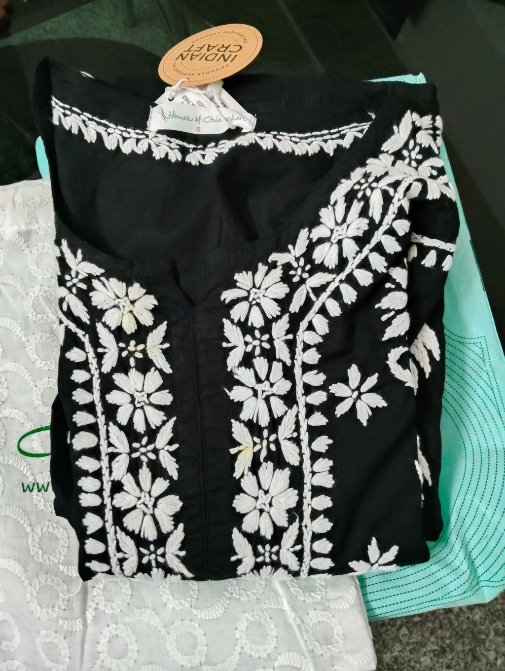 HOC Cotton Chikankari Solid Women's Long Kurta - Black