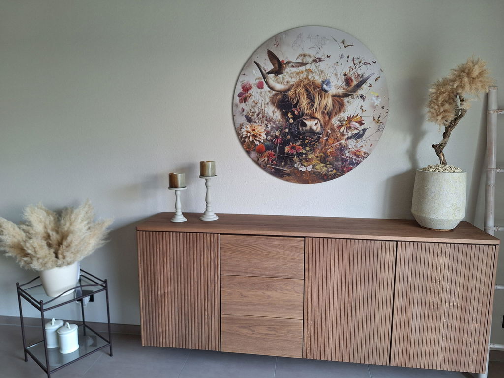 Bloemen Schotse hooglander 2 · Muurcirkel