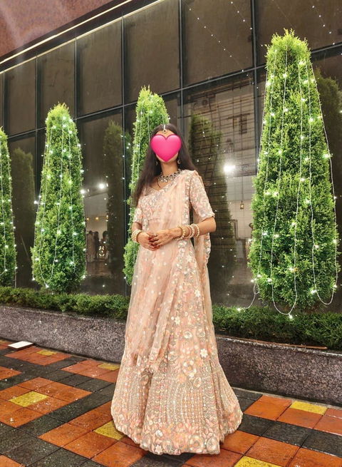 Multi Sequins Embroidered Net Semi-Stitched Bridal Lehenga choli