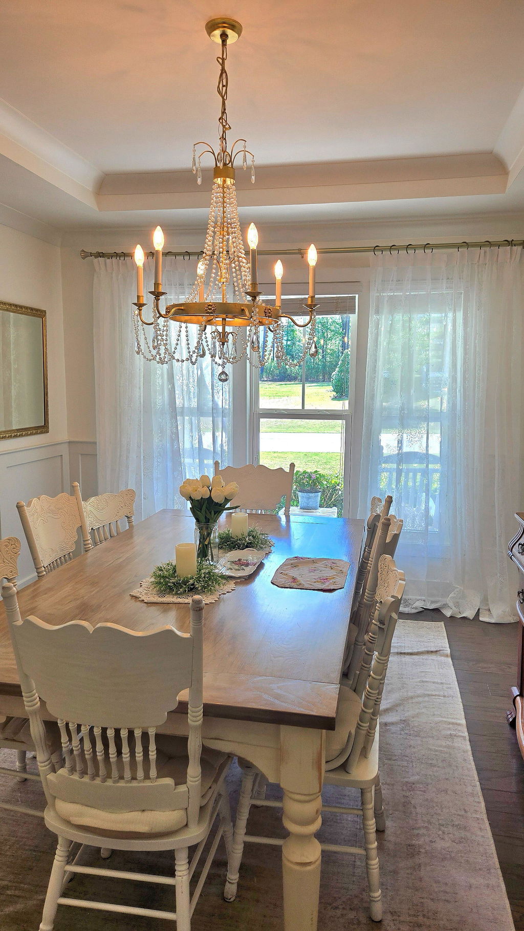 Floral Cutout Sheer Curtains – French Romantic Rose Pattern, Light Filtering Shadow Effect