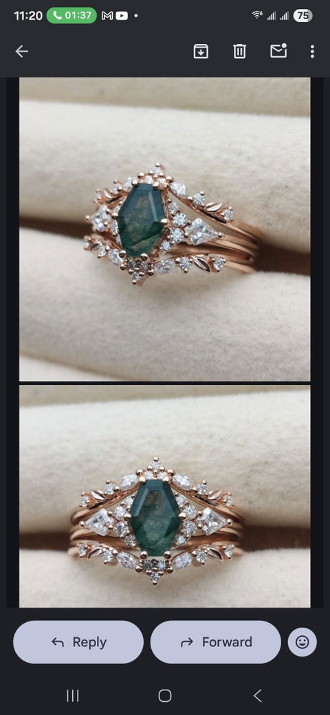 Unique Kite Cut Moss Agate Leafy Engagement Ring Enhancer