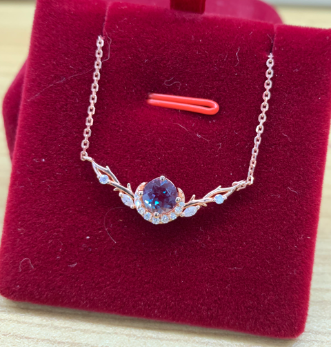 Nature Inspired Round Cut Moss Agate Vine Necklace