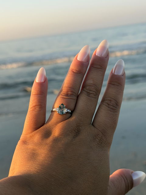 Unique Pear Shaped Moss Agate Cluster Gemstone Ring Set 2pcs
