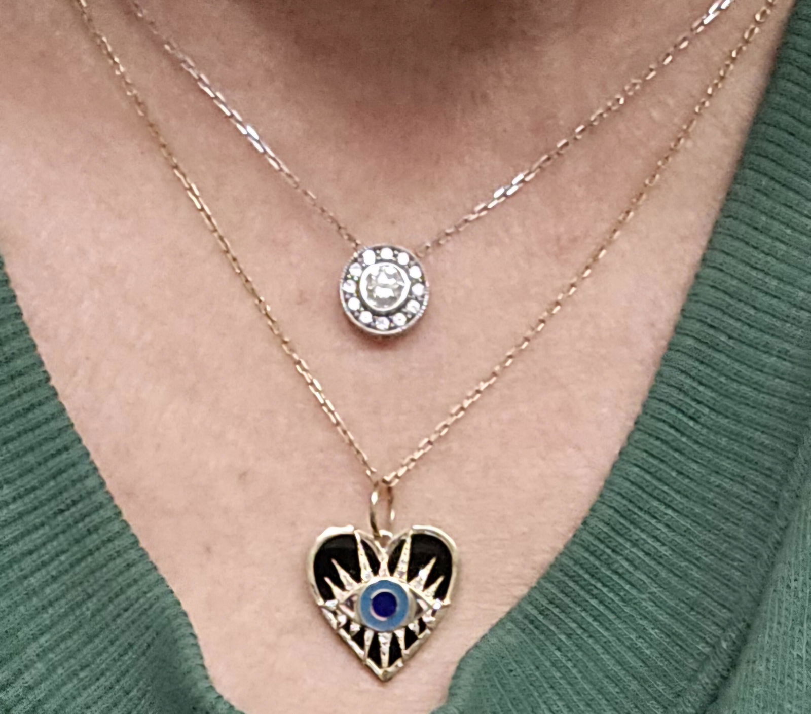Evil Eye on Black Onyx Heart Necklace Charm in 14K Gold | Izakov