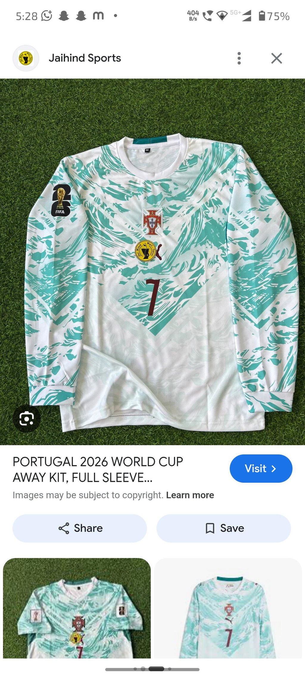 PORTUGAL 2026 WORLD CUP AWAY KIT, FULL SLEEVE EMBROIDERY – JAIHIND