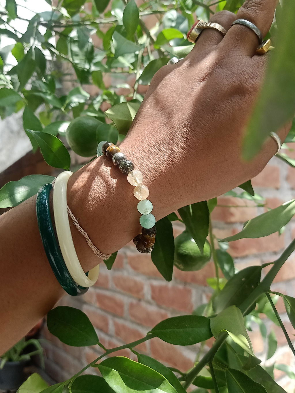 Money Magnet Fusion Band - Pyrite, Tiger Eye, Citrine & Aventurine Beads