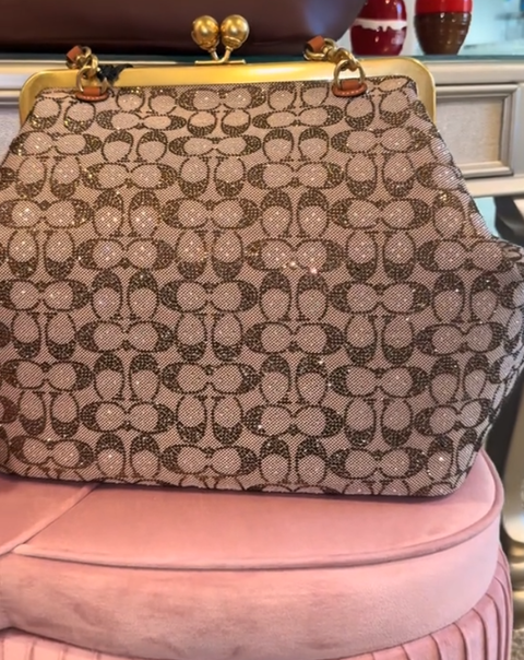 Large Oversized Lock Frame Crystal Jacquard Shoulder Bag