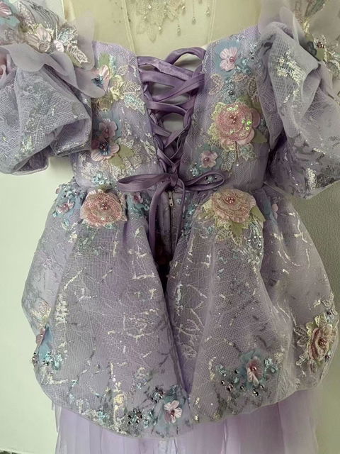Luxury Lilac 3D Flowers Girl Dress for Kids Birthday Pageant J347
