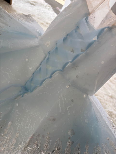 Blue Princess Girl Dress Beaded Birthday Pageant Party Gown D232